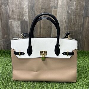 Women's Colorblock Satchel Handbag Top Handle Crossbody Gold Tone Lock Purse